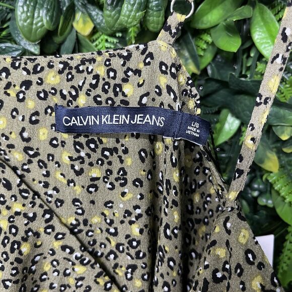 CALVIN KLEIN Dress Women Large Green Animal Print Strappy Mini Skater NWT 2061 - Picture 5 of 8